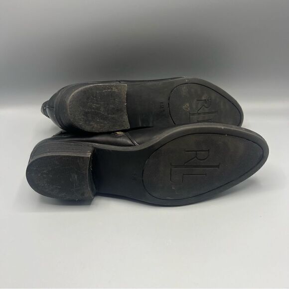 Lauren Ralph Lauren Shaw Black Leather Studded Buckle Heeled Ankle Booties - Picture 7 of 9